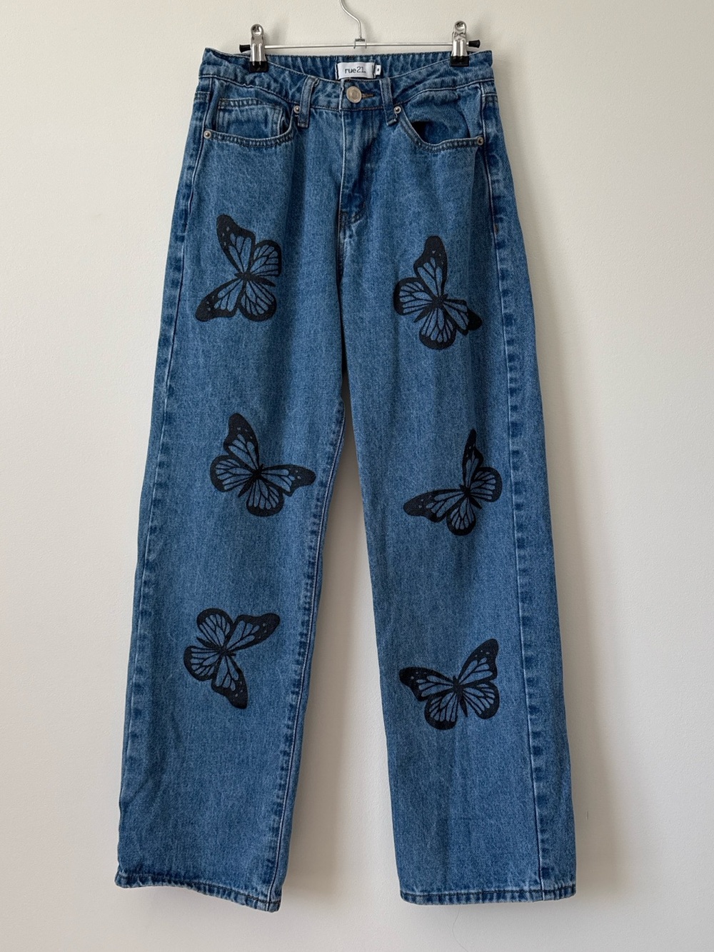rue21 Y2K butterfly print high rise straight leg jeans size 8